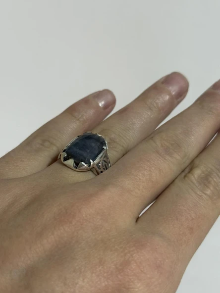 Gri Labradorit Taşlı 925 Ayar Gümüş Yüzük 8,45 Gram ürün görseli 1