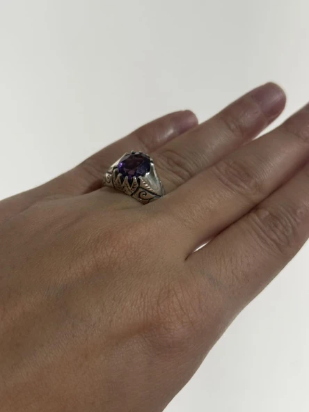 Ametist Taşlı 925 Ayar Gümüş Yüzük 9,15 Gram ürün görseli 1