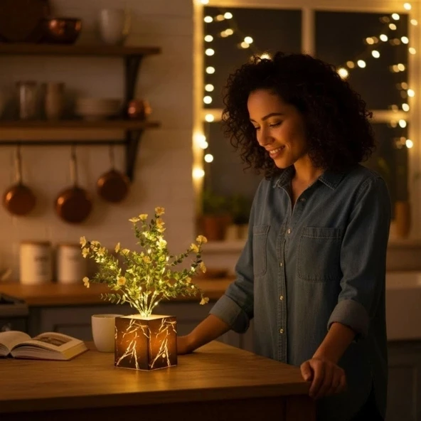 Siyah Saksılı LED Yapay Çiçek - Resim 4