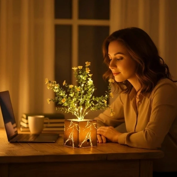 Siyah Saksılı LED Yapay Çiçek - Resim 2
