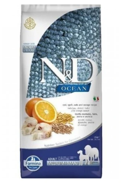 Nd Ocean M.Balığı Adult Med&Maxi Az Tahıllı Köpek Maması - 12 Kg ürün görseli 1