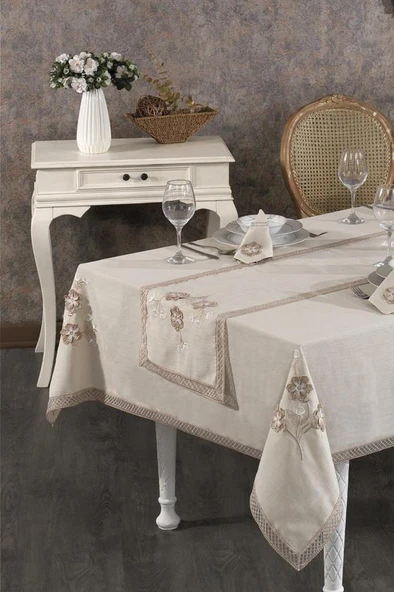 Rose Fransız Dantelli Yemek Takımı - 25 Parça Cappucino ürün görseli 1