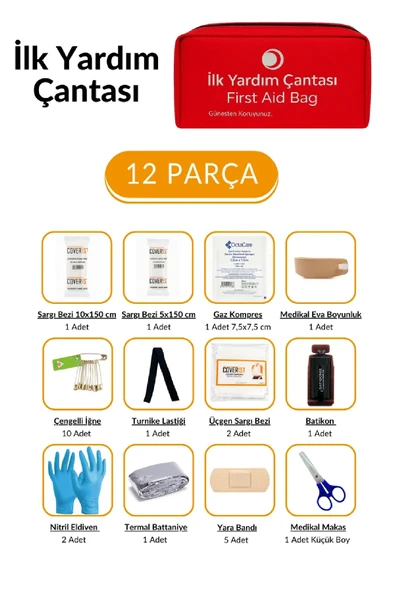 12 Parça İlk Yardım Çantası Seti Acil Durum ve İlk Yardım Seti ürün görseli 1