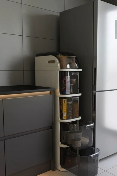 5 Katlı Mutfak Dolabı Kiler Düzenleyici Şeffaf Kapaklı Portatif Organizer Dolap ürün görseli 1