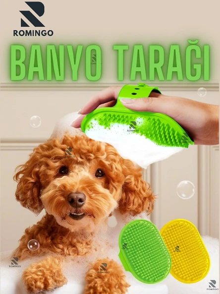 3'ü 1 Arada Masaj Etkili Kedi Köpek Banyo Fırçası Ayarlanabilir Askılı Silikon Tüy Toplayıcı ürün görseli 1