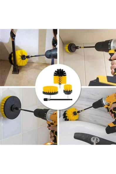 TİNEKE Pratik 3lü Matkap Ucu Banyo Küvet Duşakabin Araba Tekerliği Koltuk Yıkama Temizleme Fırçası ürün görseli 1