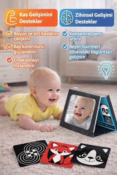 Aynalı Zeka Kartları | Karın Üstü Aktivite Seti | 0-12 Ay Bebek Gelişim Oyuncağı ürün görseli 1