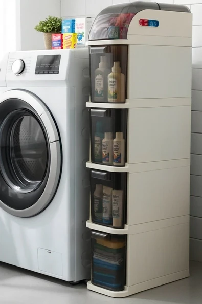 5 Katlı Portatif Dolap Çok Amaçlı Tekerlekli Banyo Dolabı Şeffaf Kapaklı Düzenleyici ürün görseli 1