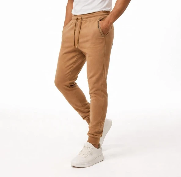 Erkek Slim Fit Eşofman Altı – Pamuklu Kumaş, Fermuarlı Cepli, Rib Paça ürün görseli 1
