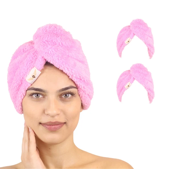 2'li Paket Mikrofiber Saç Havlusu(Pembe-Pembe) ürün görseli 1