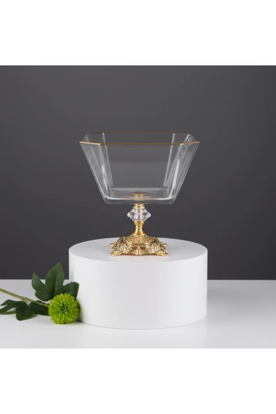 ÇNR Home Collection PAŞABAHÇE METAL AYAKLI GOLD DETAYLI CAM BÜYÜK BOY SALATA-SERVİS -SUNUM KASESİ ürün görseli 1