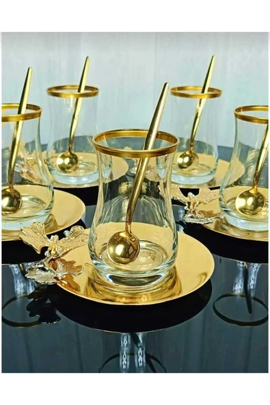 ÇNR Home Collection 6 KİŞİLİK 18 PARÇA GOLD ÇAY SETİ , ÇAY TAKIMI,HEDİYELİK , ÇEYİZLİK ürün görseli 1