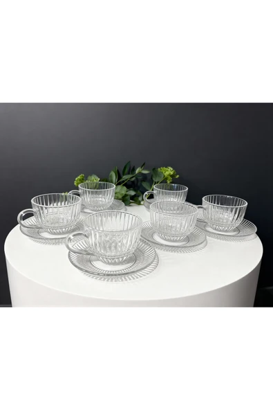 ÇNR Home Collection 6'lı CAM FİNCAN SETİ - ZARİF DESENLİ CAM BARDAK TAKIMI ürün görseli 1