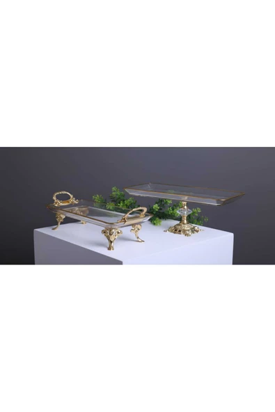 ÇNR Home Collection 2'li PAŞABAHÇE KRİSTAL METAL AYAKLI YALDIZLI BATOM SUNUMLUK ürün görseli 1