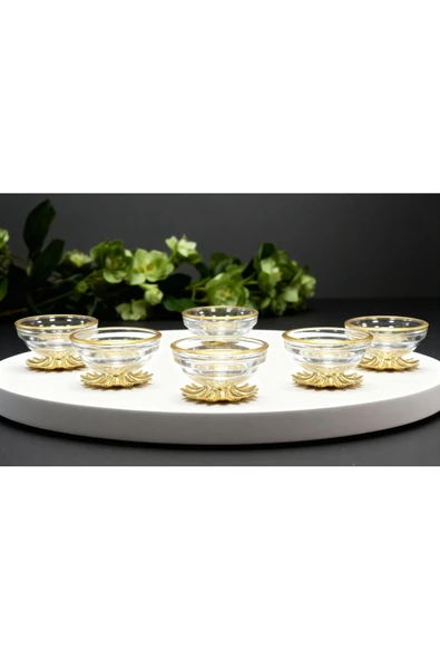 ÇNR Home Collection 6'lı KAHVE YANI GOLD METAL AYAKLI LOKUMLUK ŞEKERLİK ürün görseli 1