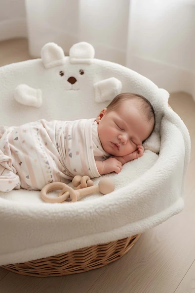 Beyaz Ayıcık Figürlü Peluş Bebek Battaniyesi ürün görseli 1
