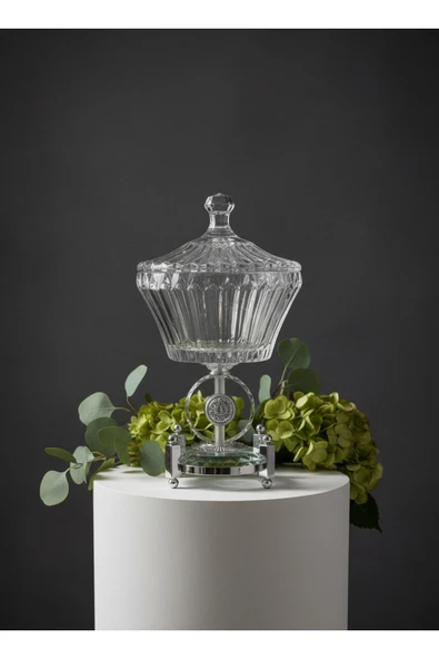 ÇNR Home Collection ULTRA LÜX KRİSTAL KAPAKLI ŞEKERLİK GOLD DETAYLI BÜYÜK KASE ürün görseli 1