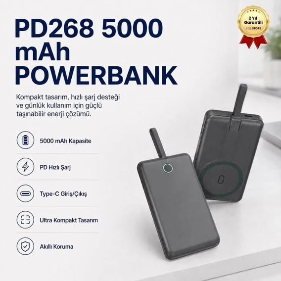 5,000 mAh Powerbank Taşınabilir Hızlı Şarj, Type-C Uyumlu Kompak Güçlü Performans Hafif ürün görseli 1