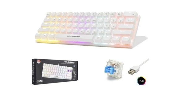 Hadron G508B Kablolu Oyuncu Mini Klavye Mekanik Blue Switch Rgb Q Beyaz ürün görseli 1
