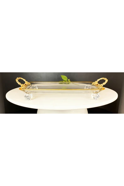 ÇNR Home Collection PAŞABAHÇE KRİSTAL METAL AYAKLI YALDIZLI SUNUMLUK KURABİYELİK TEPSİ ürün görseli 1
