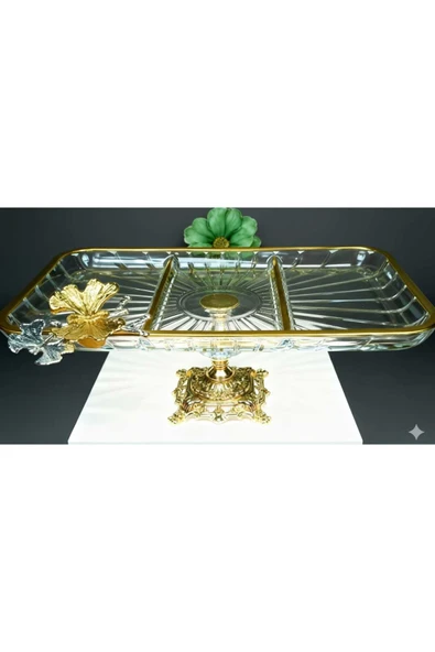 ÇNR Home Collection LÜX HEDİYELİK METAL AYAKLI GOLD DİKDÖRTGEN KELEBEKLİ SUNUMLUK KURABİYELİK ürün görseli 1
