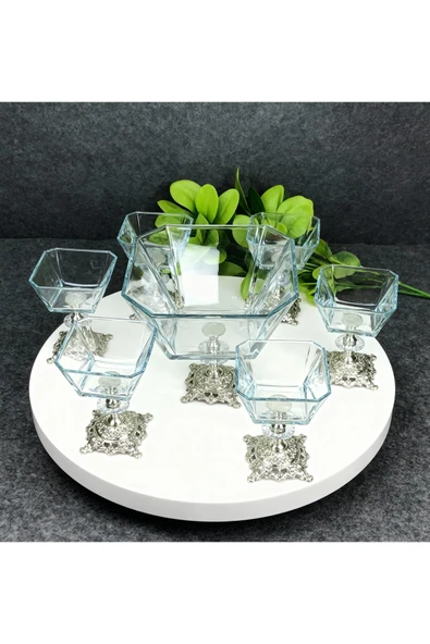 ÇNR Home Collection Karen 7 Parça Döküm Ayaklı Sunumluk Seti Magnolia Dondurmalık Jup & Salata Kase Seti ürün görseli 1