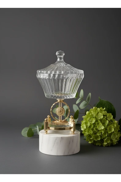 ÇNR Home Collection ULTRA LÜX KRİSTAL KAPAKLI ŞEKERLİK GOLD DETAYLI BÜYÜK KASE ürün görseli 1