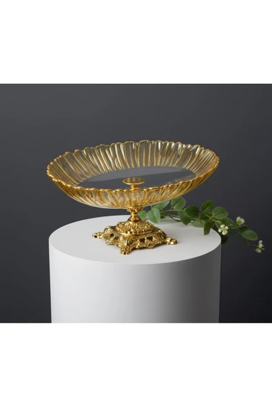ÇNR Home Collection Aurora Oval Gold Ayaklı Servis-Sunum Tabağı ürün görseli 1