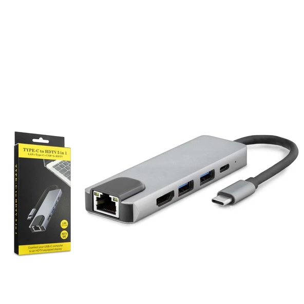 Hadron Hdx7831 Type-C Hdtv Combo Hdmi 4K 30Hz + Type-C + 2-Usb3.0 + Lan 5İn1 Gri ürün görseli 1