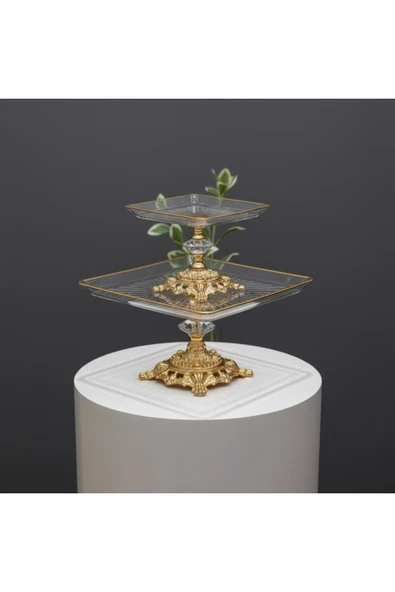 ÇNR Home Collection PAŞABAHÇE 2 ' li KARE DÖKÜM AYAKLI PASTA SUNUMLUK KURABİYELİK ürün görseli 1