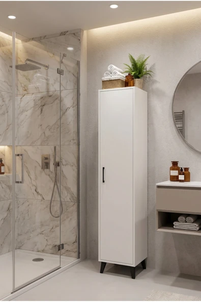 Alesta Life Tek Kapaklı 4 Raflı Mutfak Dolabı, Banyo Dolabı, Kiler Dolabı, Çok Amaçlı Dolap Beyaz ürün görseli 1