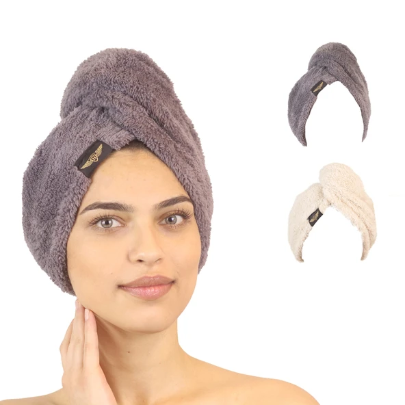 2'li Paket Mikrofiber Saç Havlusu (Gri-Bej) ürün görseli 1
