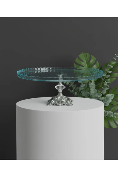 ÇNR Home Collection Avangard Gümüş Döküm Ayaklı Yuvarlak Pasta Standı Muhteşem Sunumluk ürün görseli 1