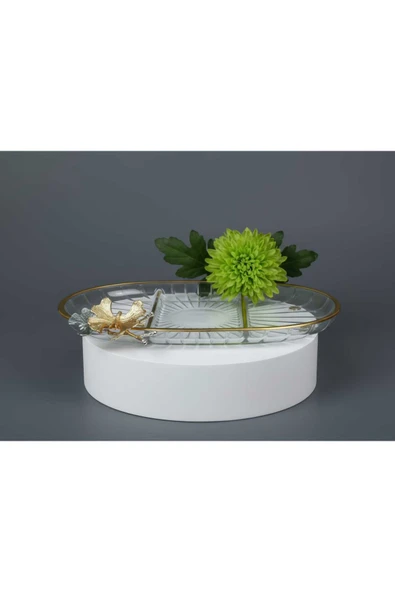 ÇNR Home Collection LÜX HEDİYELİK GOLD OVAL KELEBEKLİ SUNUMLUK KURABİYELİK ürün görseli 1