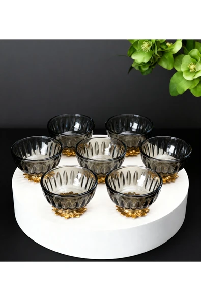 ÇNR Home Collection 6'lı FÜME RENK GOLD METAL AYAKLI KAHVE YANI LOKUMLUK ürün görseli 1