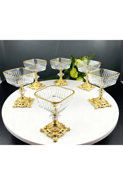 ÇNR Home Collection 6 Adet Metal Ayaklı Magnolia-Kase-Dondurmalık-Şekerlik-Sunumluk ürün görseli 1