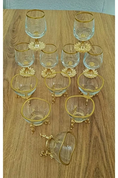 ÇNR Home Collection 12 parça gold kahve yanı 6 lı su bardağı & 6 lı lokumluk-şekerlik ürün görseli 1