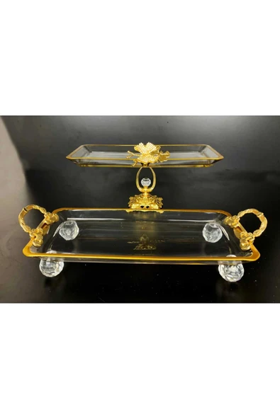 ÇNR Home Collection 2' li PAŞABAHÇE KRİSTAL METAL AYAKLI YALDIZLI BATOM SUNUMLUK ürün görseli 1