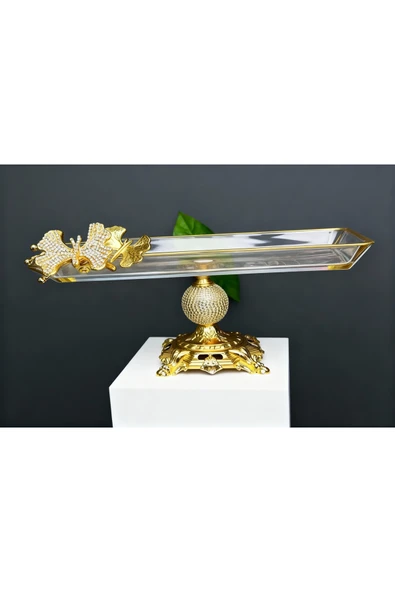 ÇNR Home Collection Kelebekli Elmas Gold Döküm Ayaklı Dikdörtgen Sunumluk Kurabiyelik ürün görseli 1