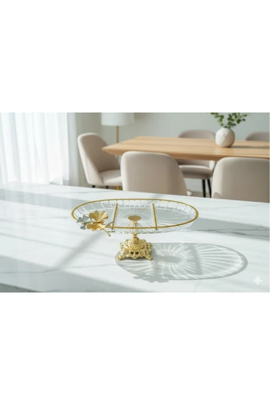 ÇNR Home Collection LÜXS METAL AYAKLI GOLD OVAL KELEBEKLİ SUNUMLUK & KURABİYELİK ürün görseli 1