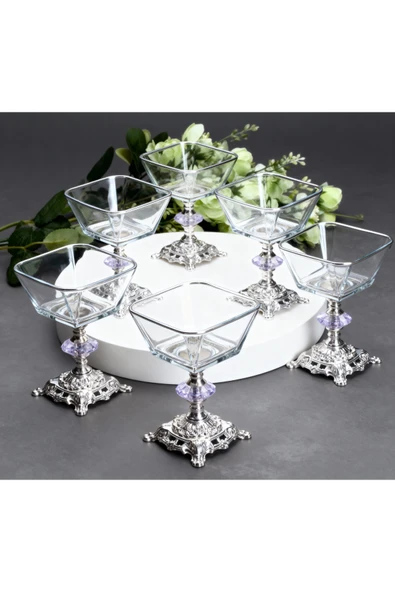 ÇNR Home Collection KARE 6 PARÇA DÖKÜM AYAKLI SUNUM SETİ MAGNOLİA DONDURMALIK CUP ÇEREZLİK ürün görseli 1