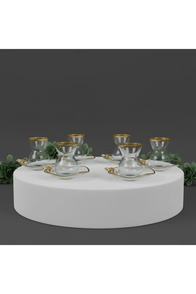 ÇNR Home Collection Lüks 6 Kişilik Papatya Gold Yaldızlı Cay Seti ürün görseli 1