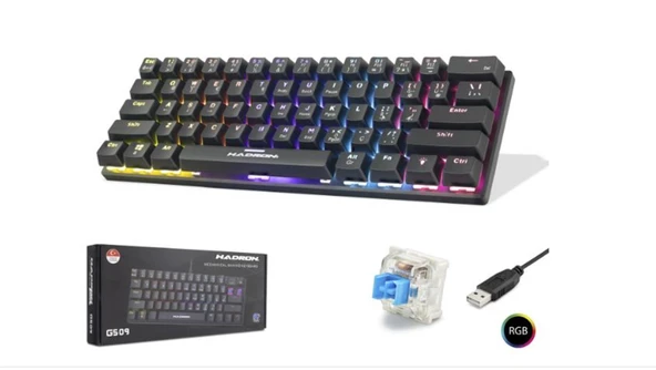Hadron G509B Kablolu Oyuncu Mini Klavye Mekanik Blue Switch Rgb Q Siyah ürün görseli 1