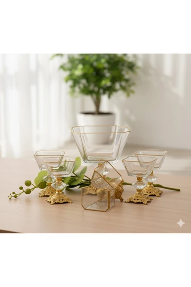 ÇNR Home Collection Karen 7 Parça Döküm Ayaklı Sunumluk Seti Magnolia Dondurmalık Jup & Salata Kase Seti ürün görseli 1
