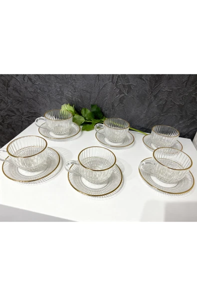 ÇNR Home Collection GOLD YALDIZLI 6 'lı CAM KAHVE TAKIMI - ŞIK & MODERN TASARIM ürün görseli 1