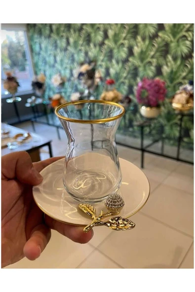ÇNR Home Collection PANDORANIN KUTUSU PORSELEN TABAKLI TAŞLI ÇAY SETİ ürün görseli 1