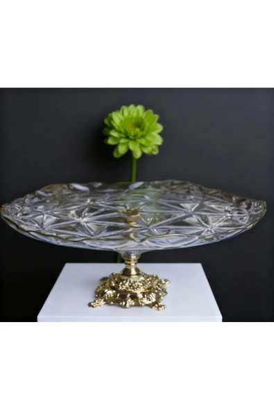 ÇNR Home Collection ESTRELLA YALDIZLI METAL AYAKLI PASTA SUNUMLUK KURABİYELİK ürün görseli 1