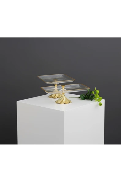 ÇNR Home Collection 2 PARÇA GOLD SEMAZEN METAL AYAKLI PASTA SUNUMLUK KURABİYELİK SETİ ürün görseli 1