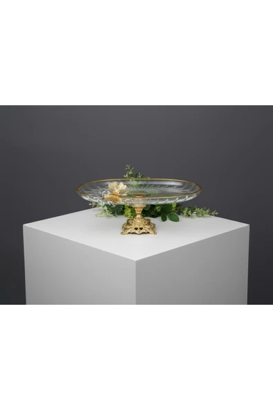 ÇNR Home Collection LÜX HEDİYELİK METAL AYAKLI GOLD OVAL KELEBEKLİ SUNUMLUK KURABİYELİK ürün görseli 1
