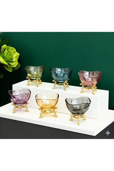 ÇNR Home Collection 6 lı lüks kahve yanı renkli mini lokumluk - şekerlik - sosluk - reçellik - şekerlik - kase ürün görseli 1